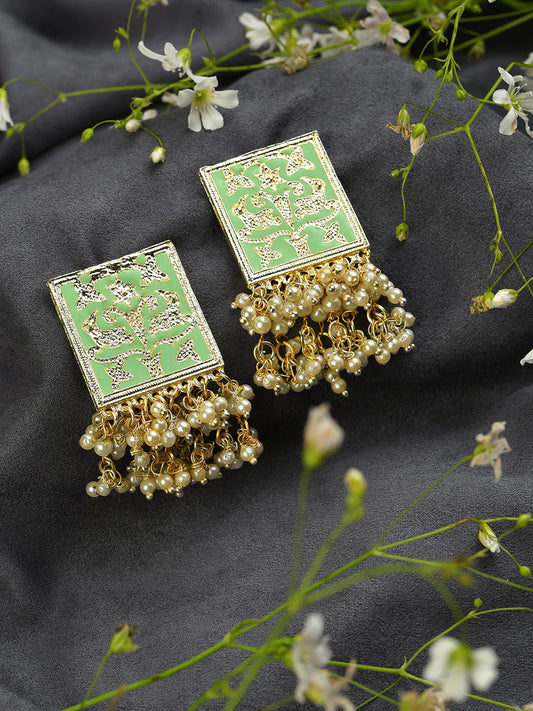 GREEN MEENAKARI & PEARLS STUD