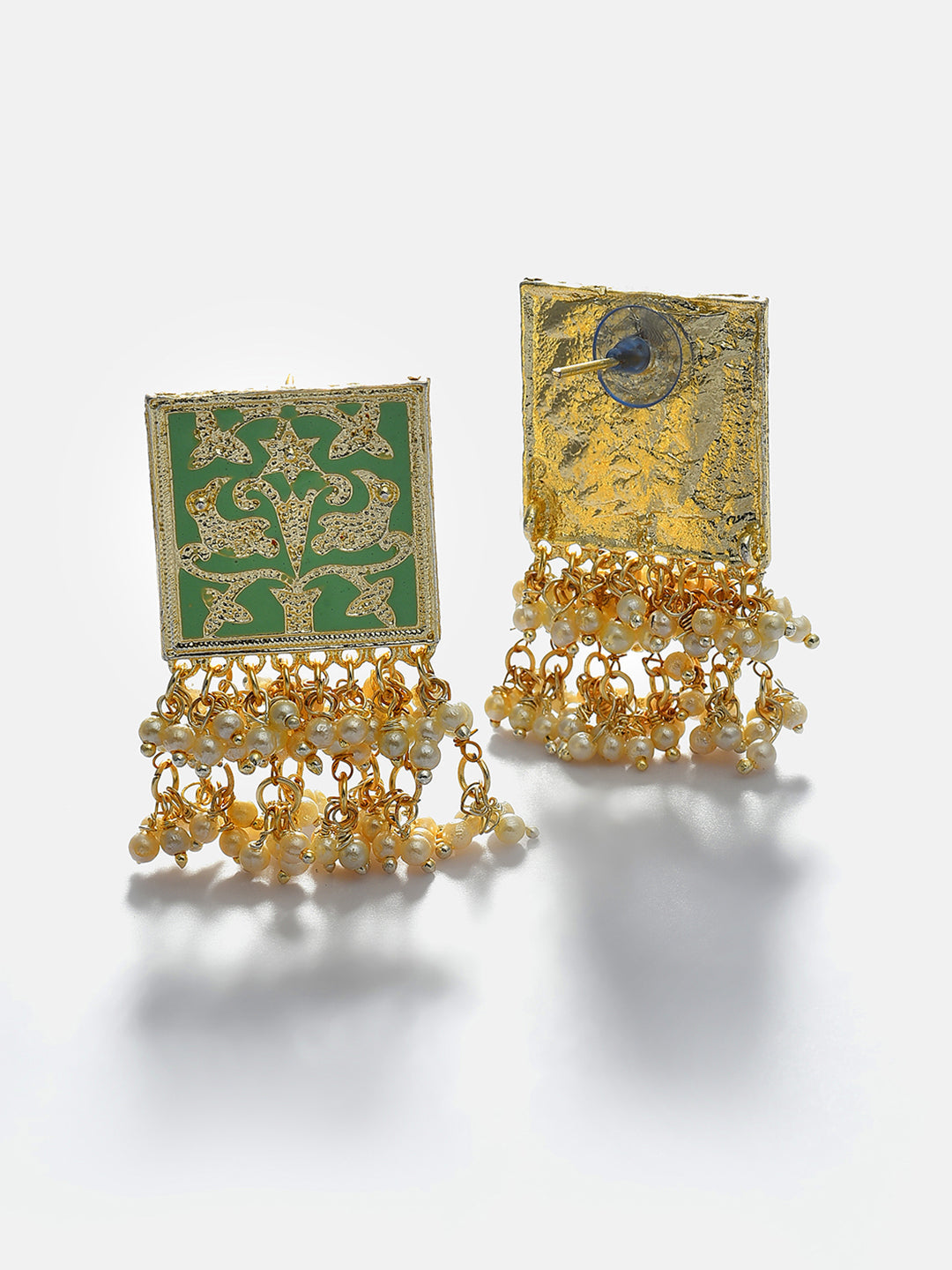 GREEN MEENAKARI & PEARLS STUD
