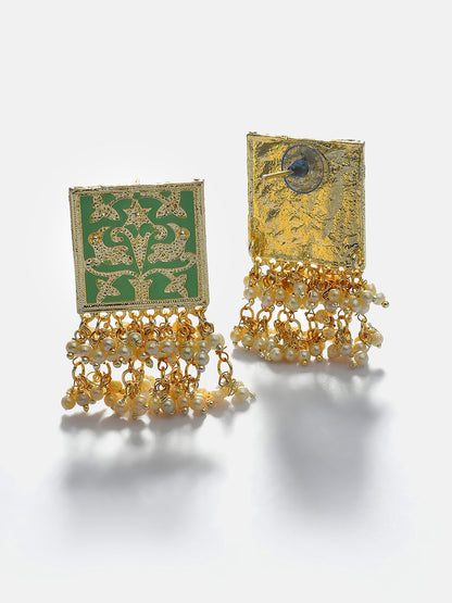 GREEN MEENAKARI & PEARLS STUD