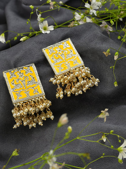 GREEN MEENAKARI & PEARLS STUD