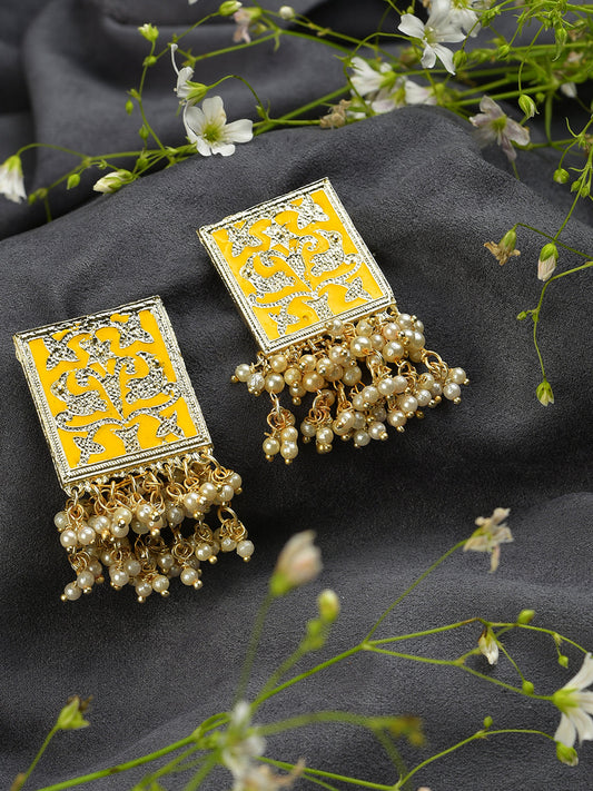 GREEN MEENAKARI & PEARLS STUD