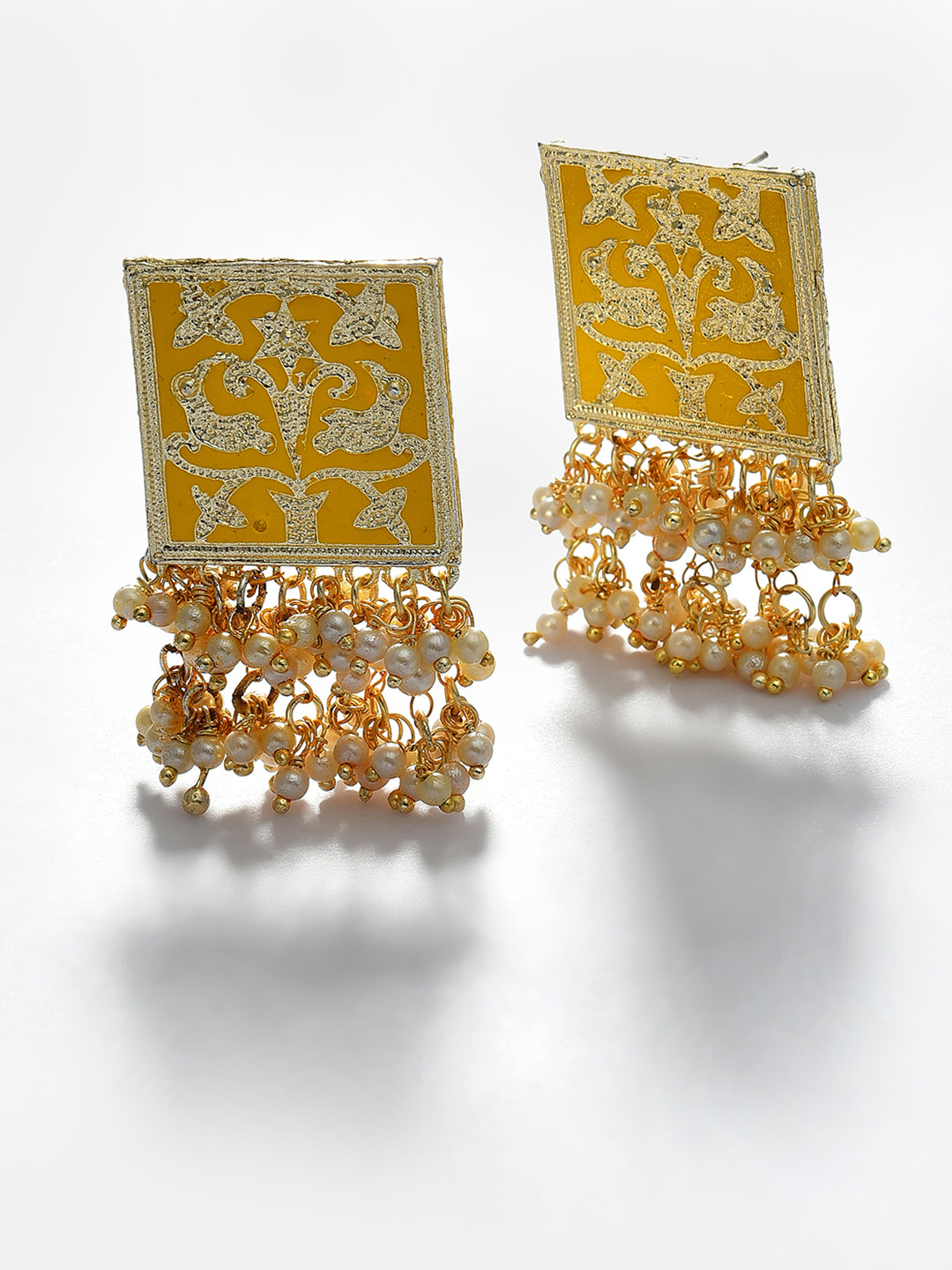 GREEN MEENAKARI & PEARLS STUD