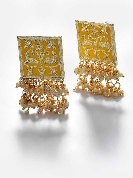 GREEN MEENAKARI & PEARLS STUD