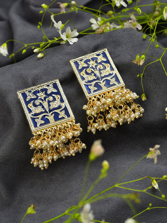 GREEN MEENAKARI & PEARLS STUD
