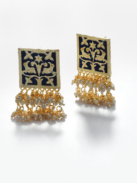 GREEN MEENAKARI & PEARLS STUD
