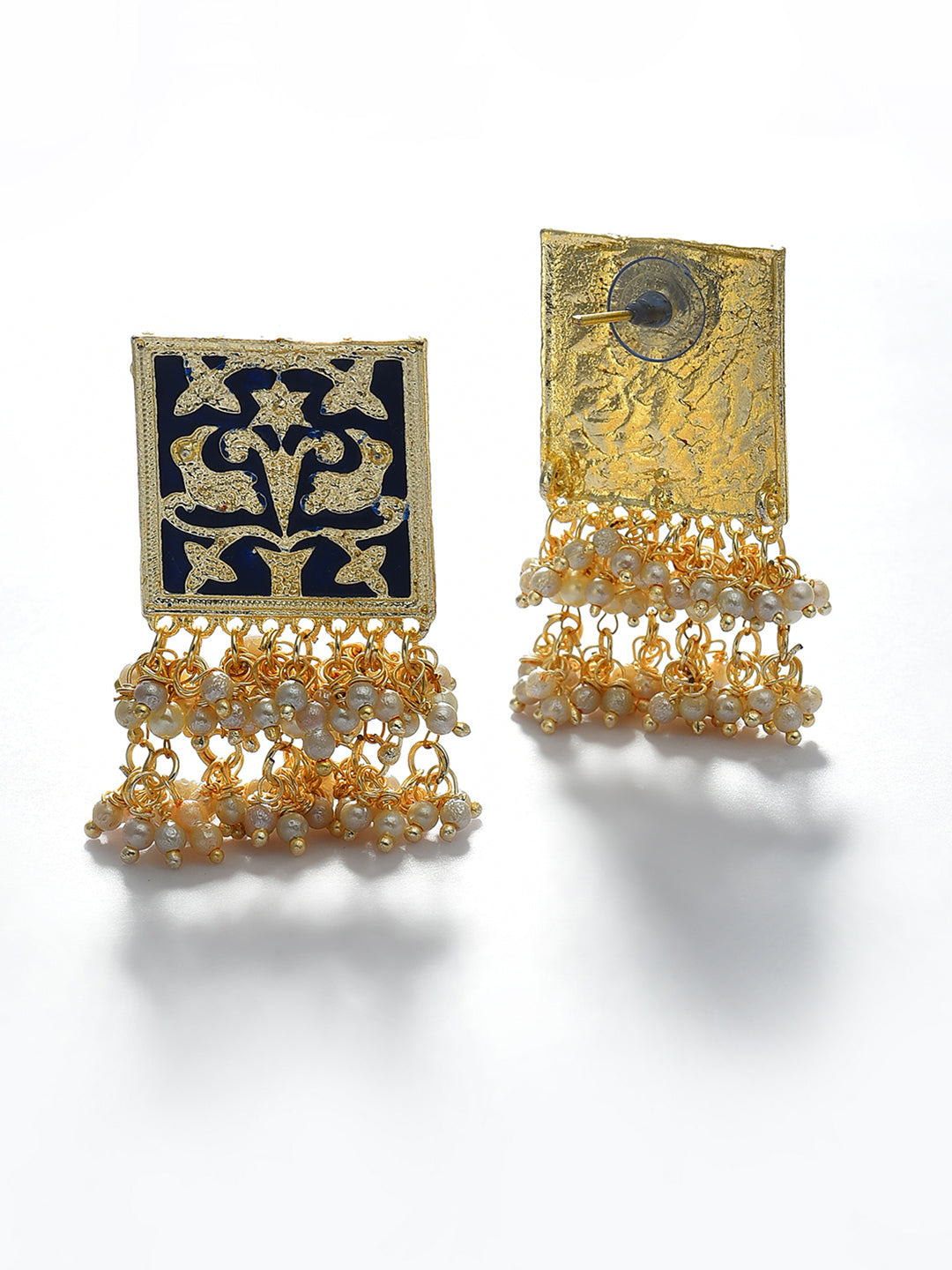 GREEN MEENAKARI & PEARLS STUD