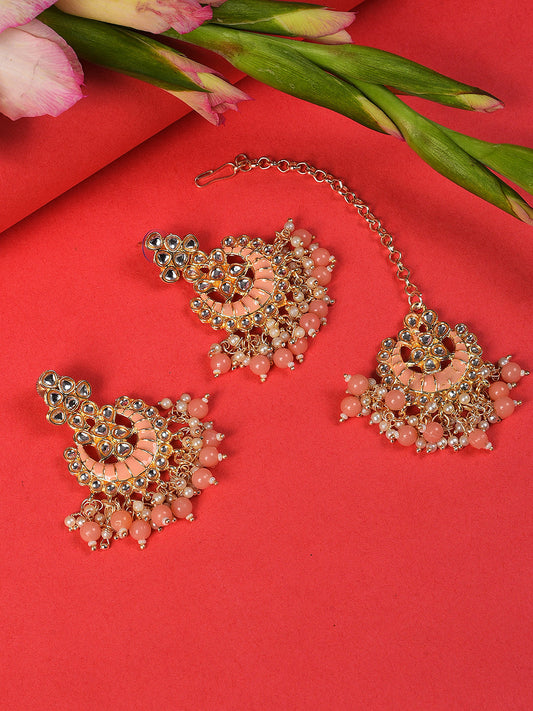 PINK MEENAKARI EARRING & MAANGTIKA SET