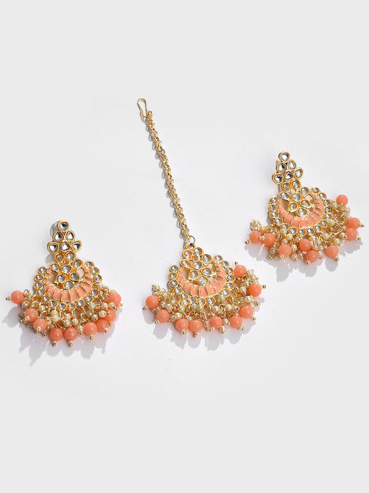 PINK MEENAKARI EARRING & MAANGTIKA SET