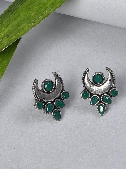 SILVER HALF MOON STUD EARRING