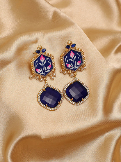 DESIGNER BLACK & BLUE TRENDY GOLD PLATED DROP EARRINGS FOR WOMEN & GIRLS