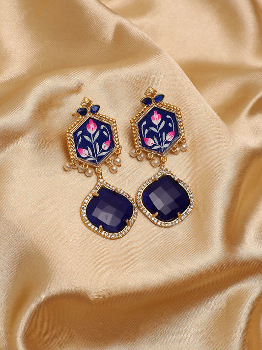 DESIGNER BLACK & BLUE TRENDY GOLD PLATED DROP EARRINGS FOR WOMEN & GIRLS