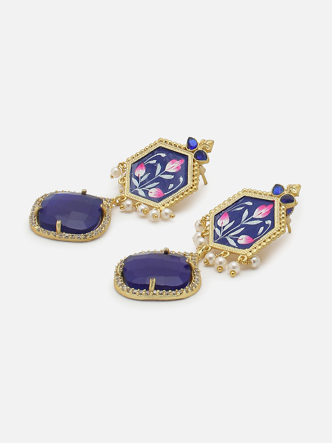 DESIGNER BLACK & BLUE TRENDY GOLD PLATED DROP EARRINGS FOR WOMEN & GIRLS