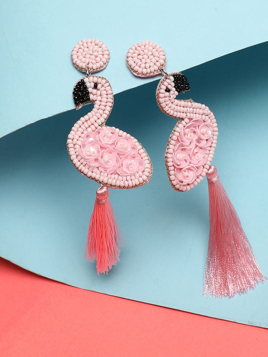 SOHI PINK FLAMINGO DROP EARRINGS