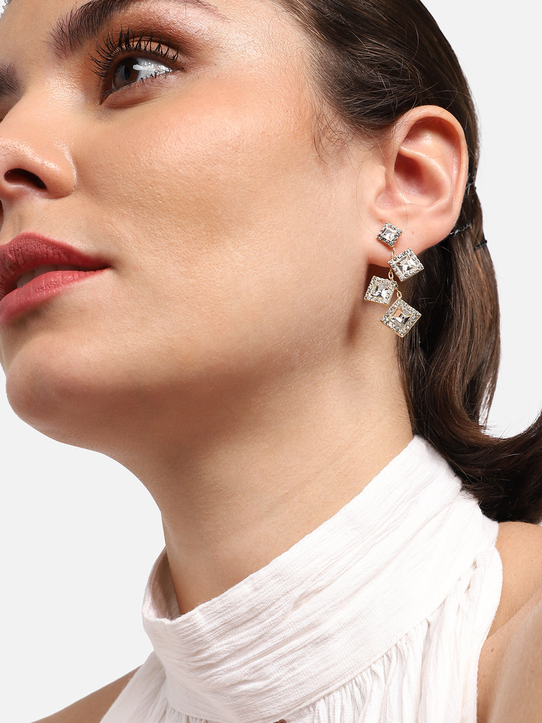 Gold Plated Party Designer Stone Drop Earring For Women