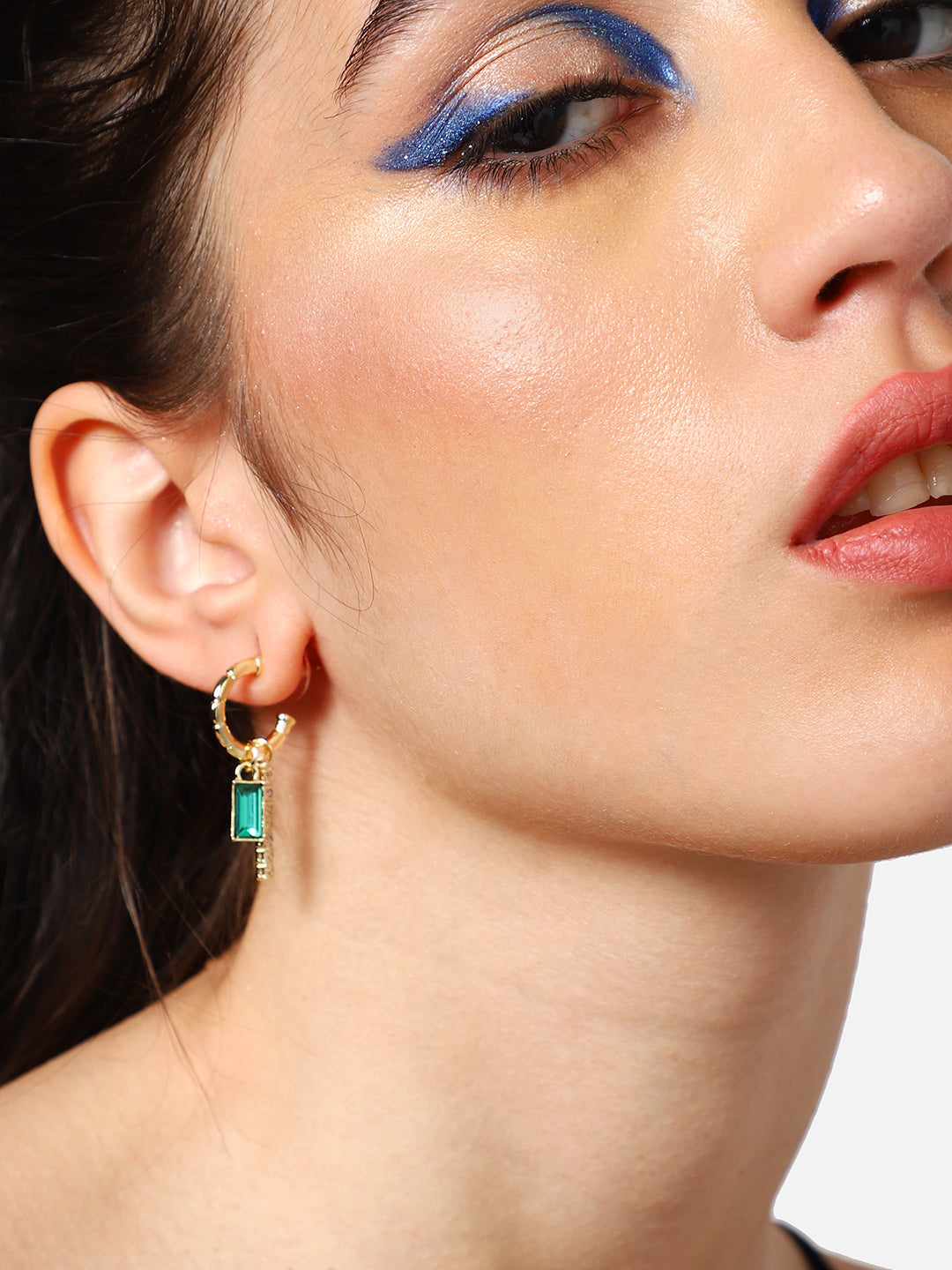 Gold Plated Party Designer Stone Hoop Earring For Women