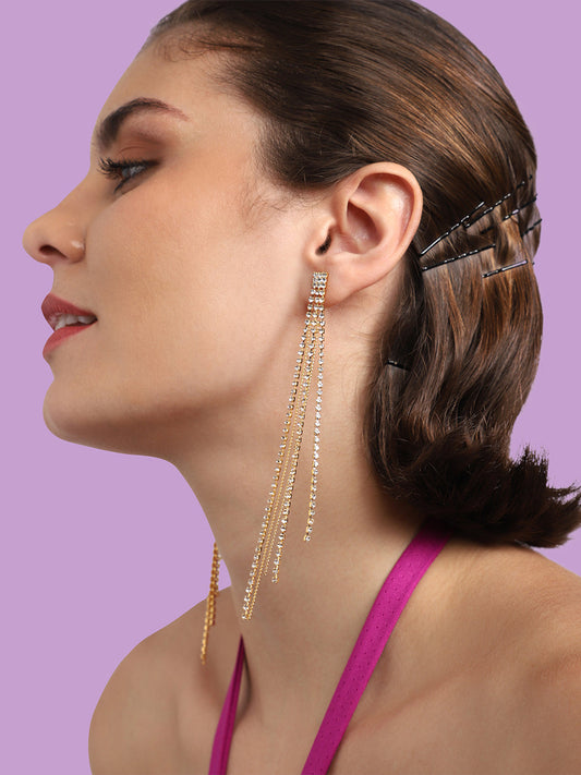 Gold Plated Party Designer Stone Drop Earring