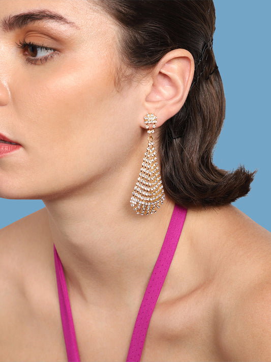 Gold Plated Party Designer Stone Drop Earring