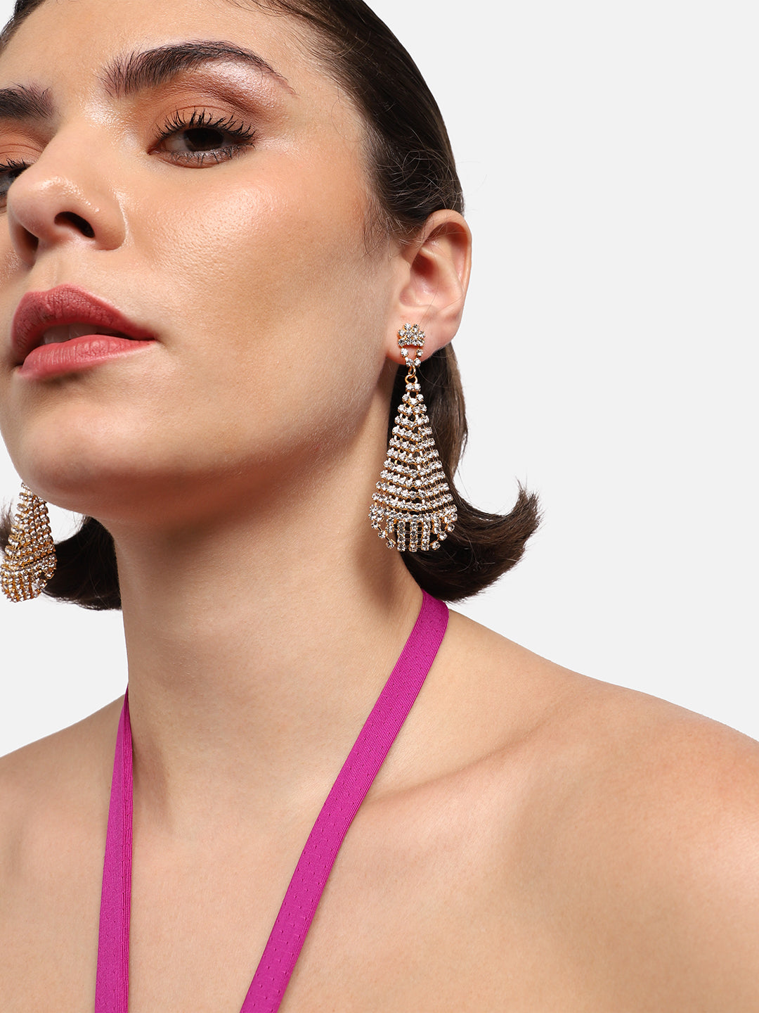 Gold Plated Party Designer Stone Drop Earring