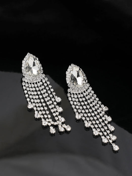 Silver Plated Party Designer Stone Drop Earring For Women