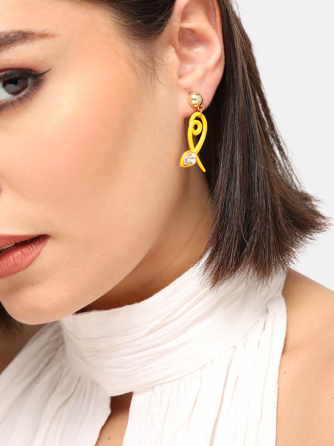 GOLD PLATED CASUAL DESIGNER STONE DROP EARRING FOR WOMEN