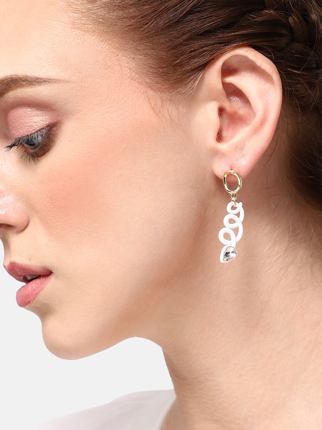 GOLD PLATED CASUAL DESIGNER STONE DROP EARRING FOR WOMEN