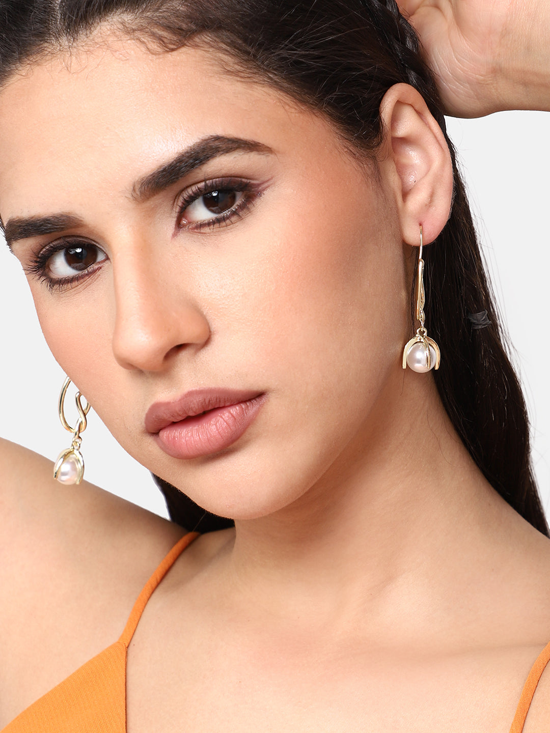 GOLD PLATED PARTY PEARLS DROP EARRING FOR WOMEN