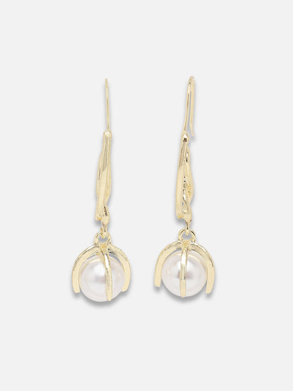 GOLD PLATED PARTY PEARLS DROP EARRING FOR WOMEN