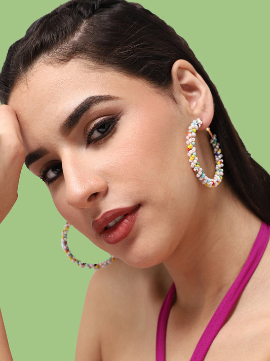 GOLD PLATED PARTY DESIGNER STONE HOOP EARRING FOR WOMEN