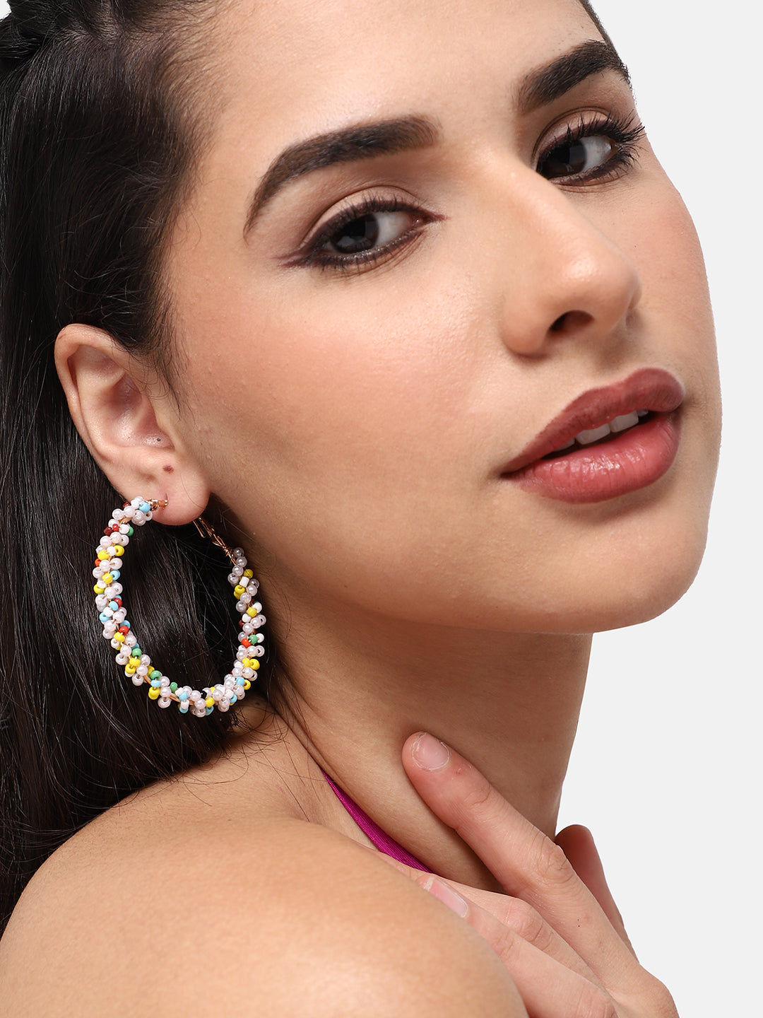 GOLD PLATED PARTY DESIGNER STONE HOOP EARRING FOR WOMEN