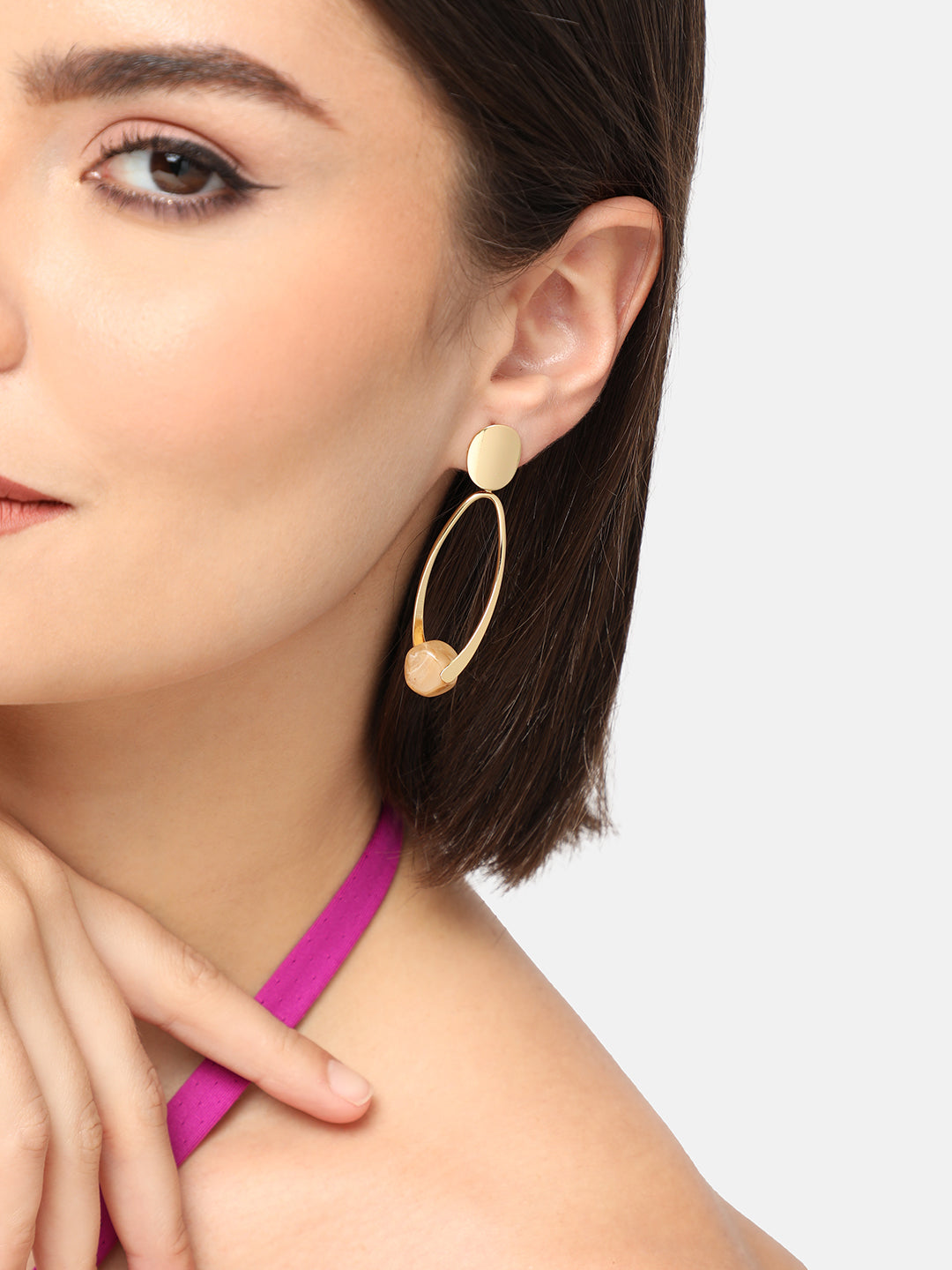 GOLD PLATED PARTY DESIGNER STONE DROP EARRING FOR WOMEN
