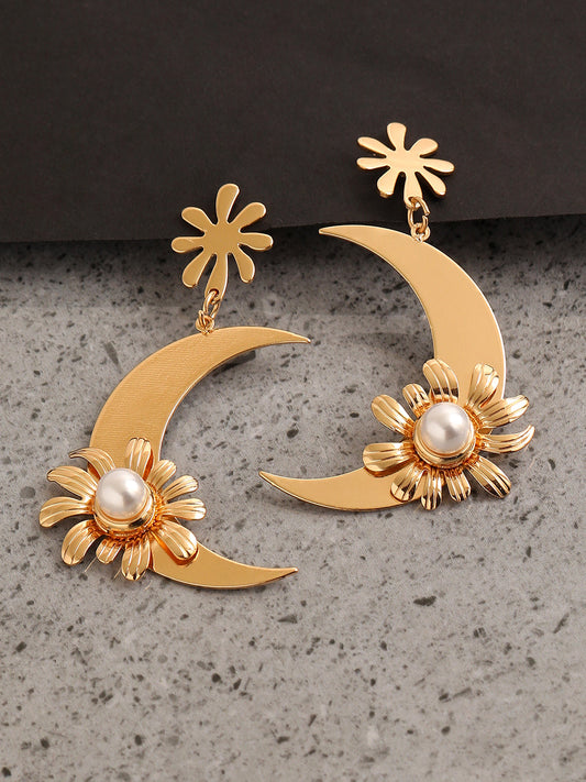 GOLD PLATED PARTY PEARLS DROP EARRING FOR WOMEN