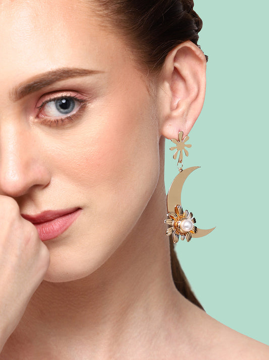 GOLD PLATED PARTY PEARLS DROP EARRING FOR WOMEN