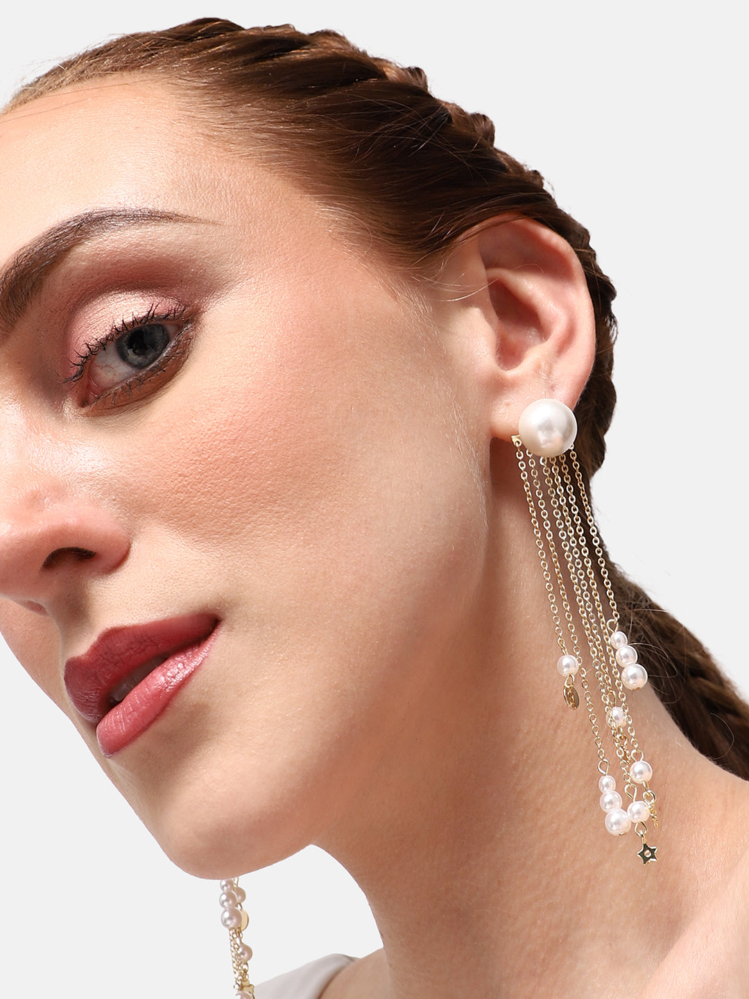 GOLD PLATED PARTY PEARLS DROP EARRING FOR WOMEN