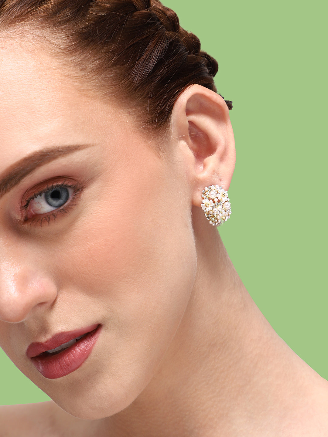 GOLD PLATED PARTY DESIGNER STONE STUD FOR WOMEN