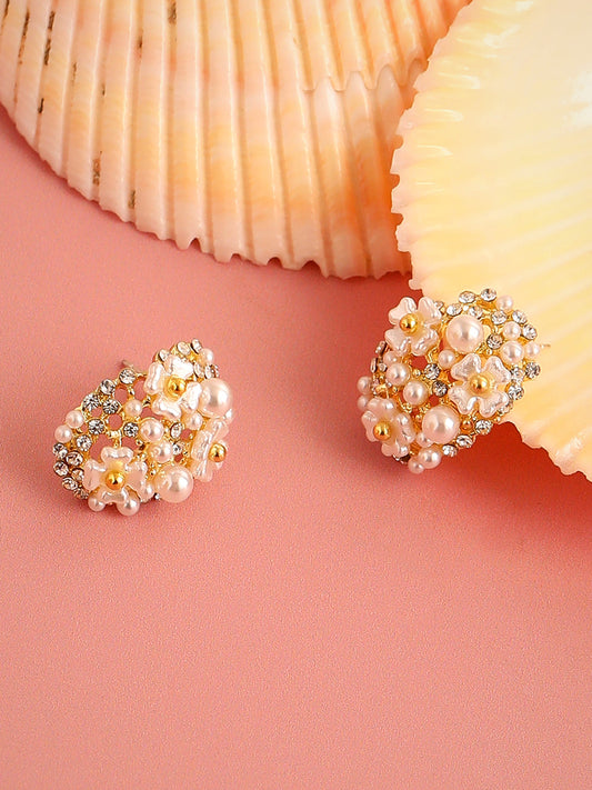 GOLD PLATED PARTY DESIGNER STONE STUD FOR WOMEN