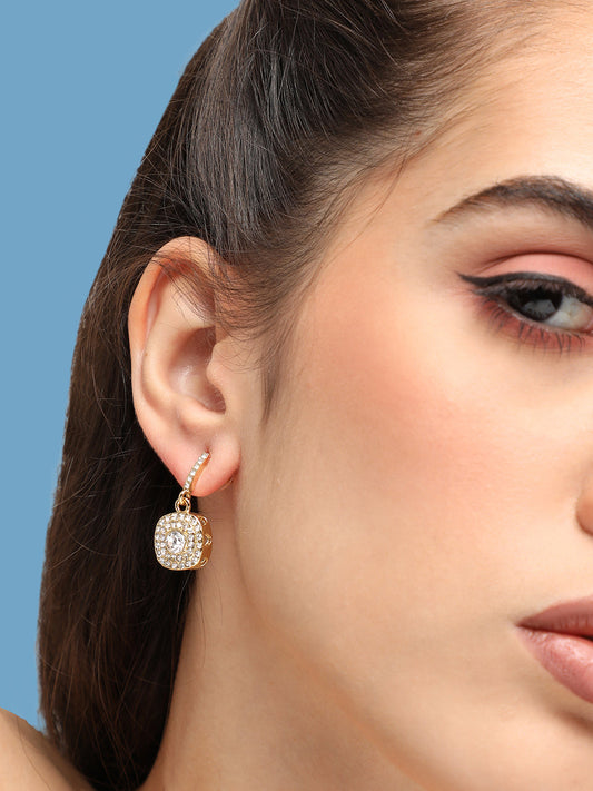 GOLD PLATED PARTY DESIGNER STONE DROP EARRING FOR WOMEN