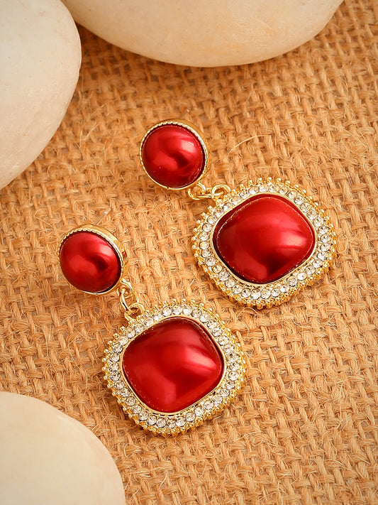 GOLD PLATED PARTY DESIGNER STONE DROP EARRING FOR WOMEN