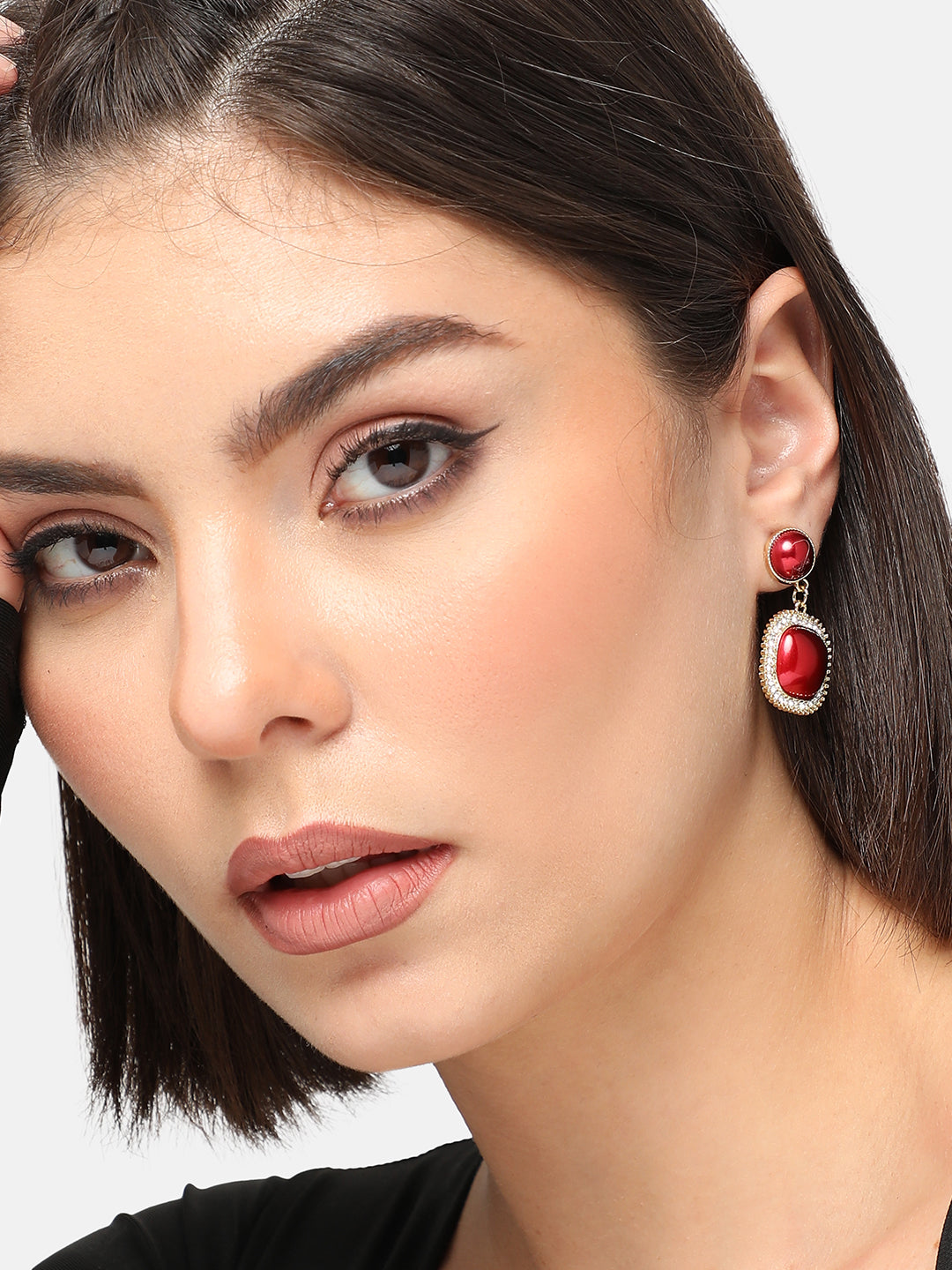 GOLD PLATED PARTY DESIGNER STONE DROP EARRING FOR WOMEN