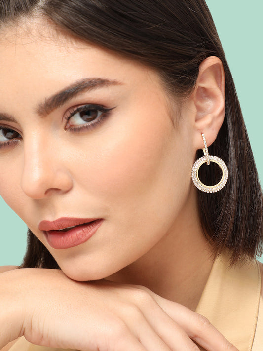 GOLD PLATED PARTY DESIGNER STONE DROP EARRING FOR WOMEN