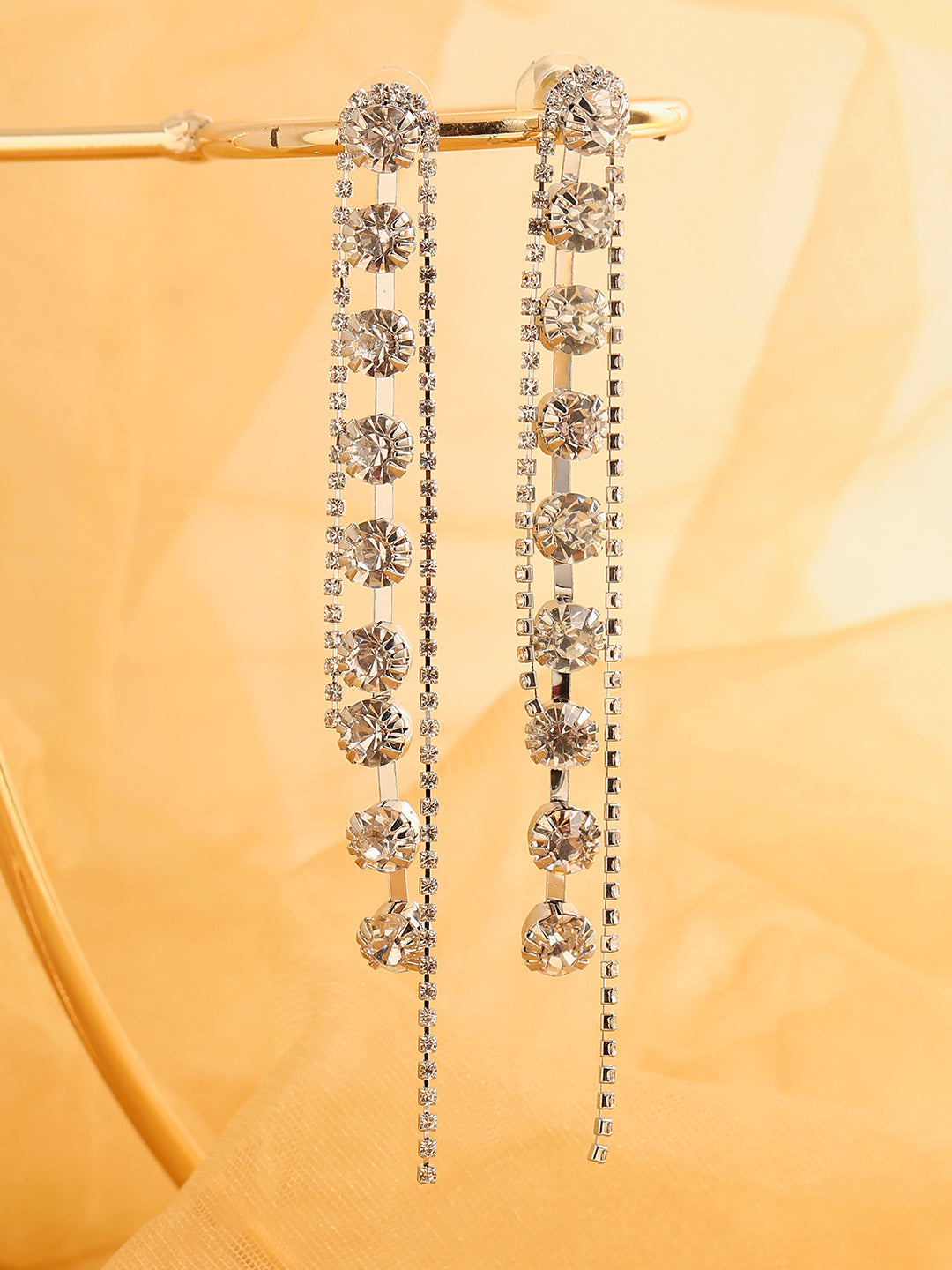 SILVER PLATED PARTY DESIGNER STONE DROP EARRING FOR WOMEN