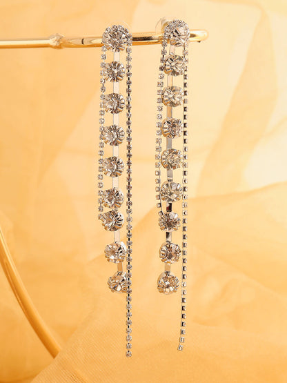 SILVER PLATED PARTY DESIGNER STONE DROP EARRING FOR WOMEN