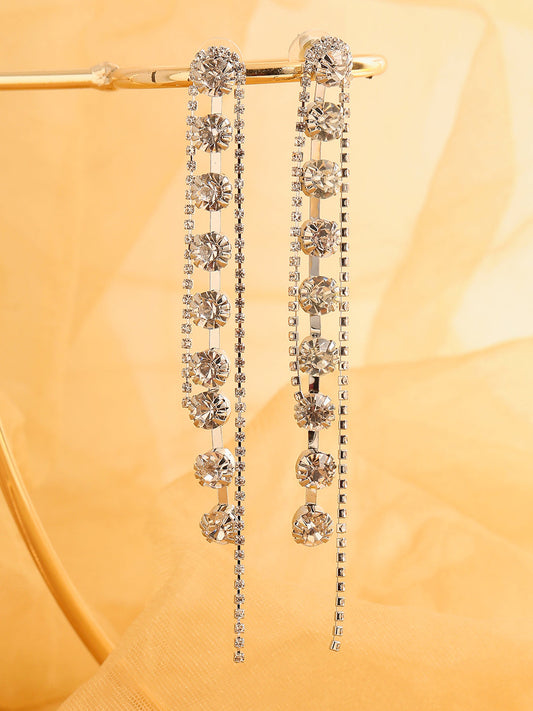 SILVER PLATED PARTY DESIGNER STONE DROP EARRING FOR WOMEN