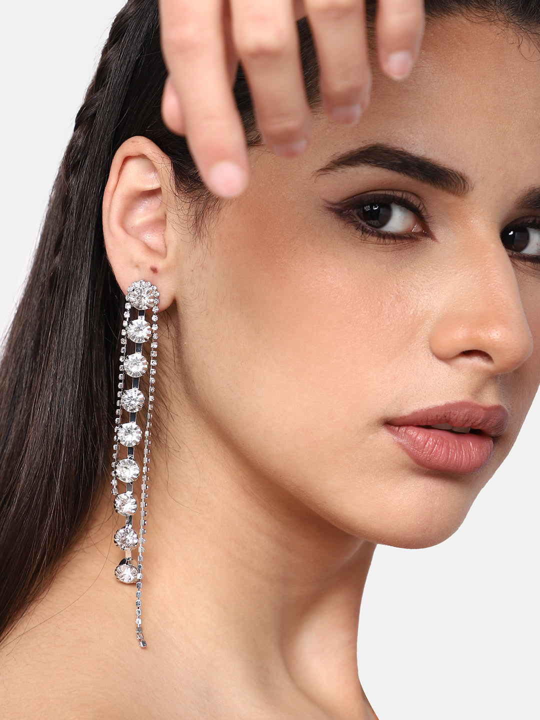 SILVER PLATED PARTY DESIGNER STONE DROP EARRING FOR WOMEN
