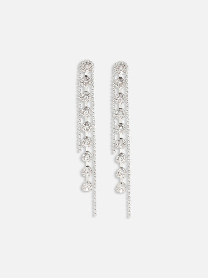 SILVER PLATED PARTY DESIGNER STONE DROP EARRING FOR WOMEN