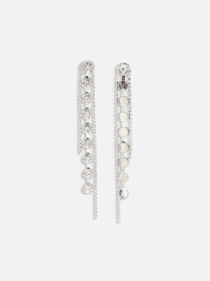 SILVER PLATED PARTY DESIGNER STONE DROP EARRING FOR WOMEN