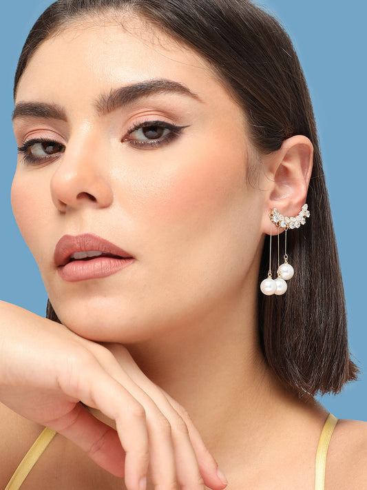 GOLD PLATED PARTY PEARLS DROP EARRING FOR WOMEN