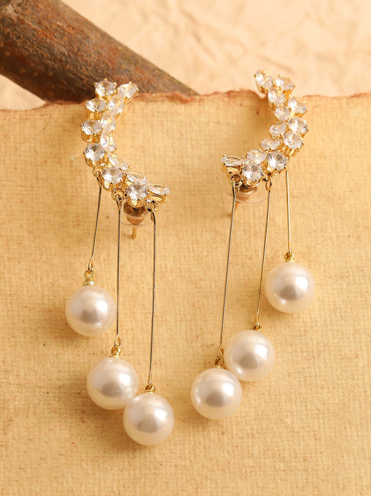 GOLD PLATED PARTY PEARLS DROP EARRING FOR WOMEN