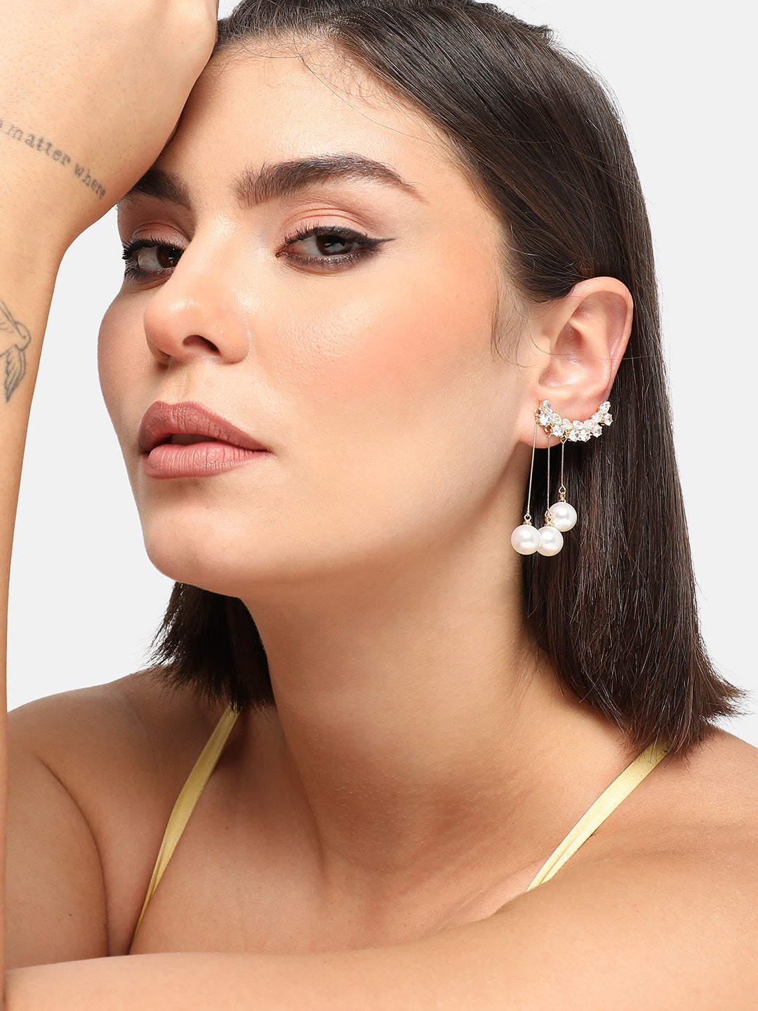 GOLD PLATED PARTY PEARLS DROP EARRING FOR WOMEN