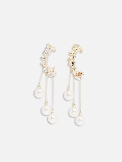 GOLD PLATED PARTY PEARLS DROP EARRING FOR WOMEN