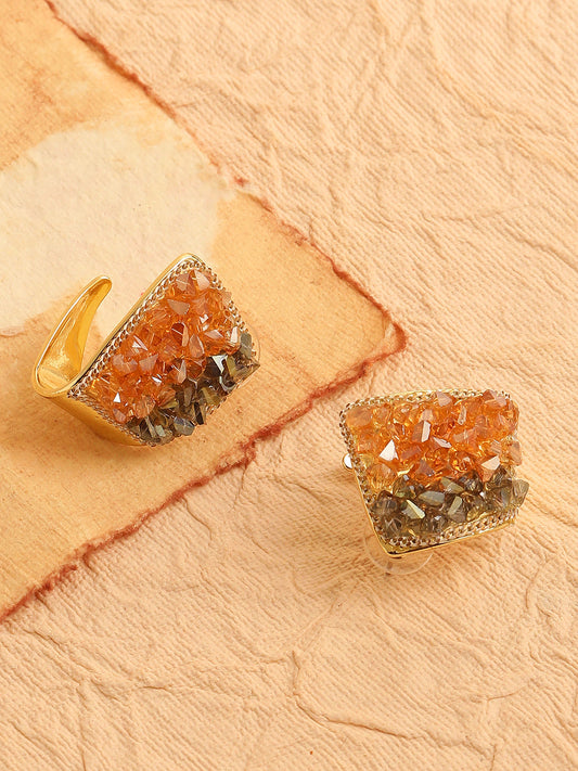 GOLD PLATED PARTY DESIGNER STONE STUD FOR WOMEN